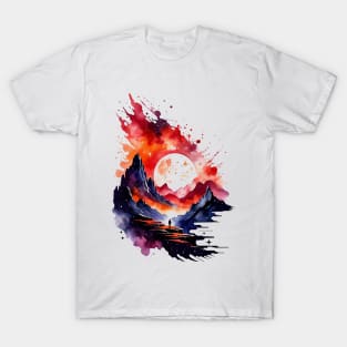 Fiery Abstract Watercolor Fantasy Landscape T-Shirt